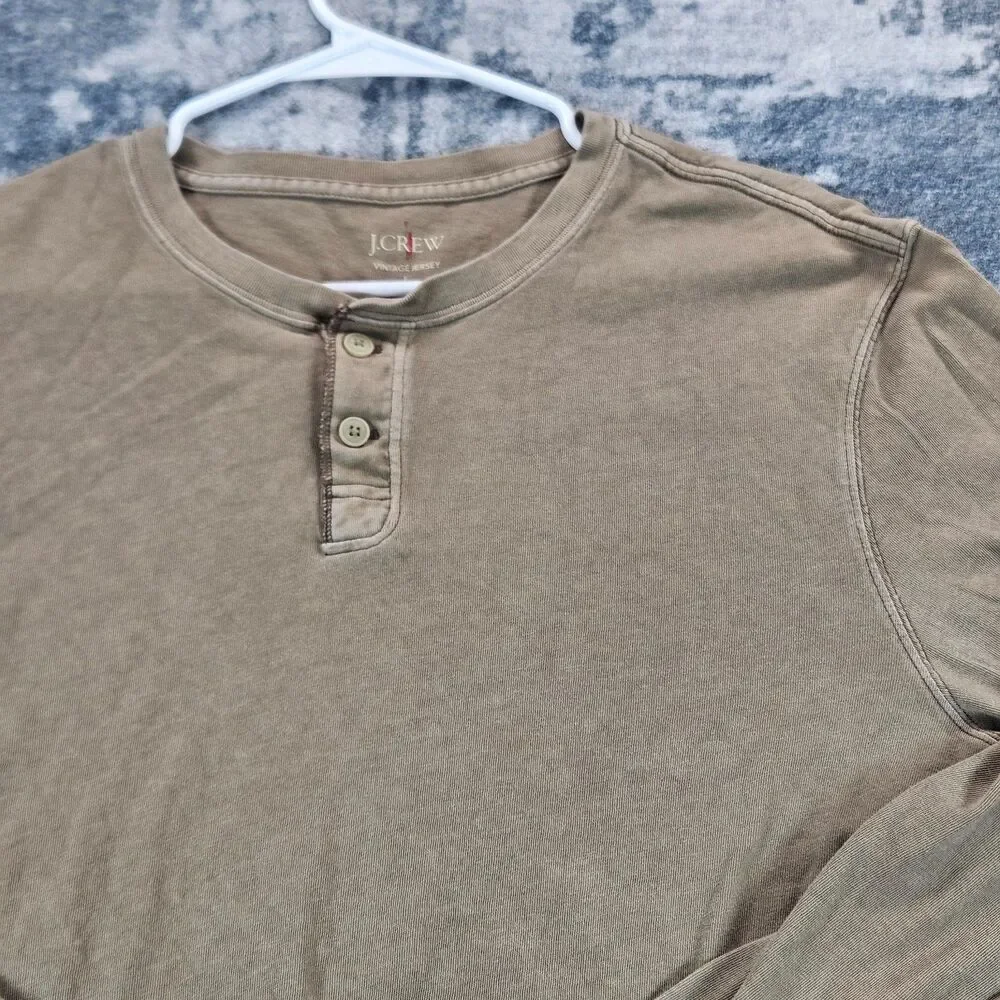 J Crew Henley Shirt Mens Large Brown Vintage Jersey Relaxed Long Sleeve Oarsman